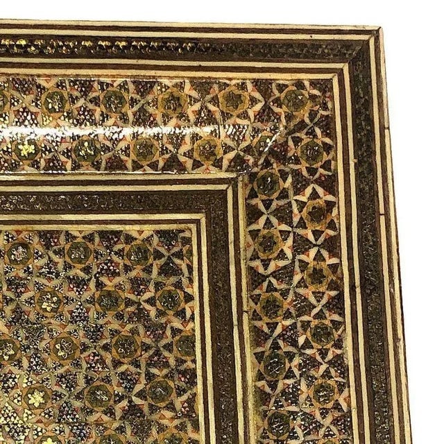 1970s Persian Khatam Kari Marquetry Inlaid Mosaic Square Wood Wall Clock - 7