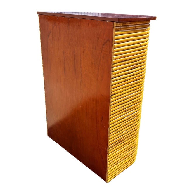 1930s Restored Paul Frankl Style Stacked Rattan & Mahogany Art Deco Highboy Dresser - 4