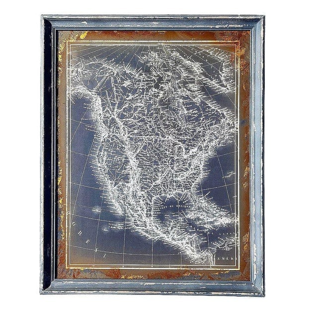 19th Century Monochrome Cartographic Map of North America, Framed - 2