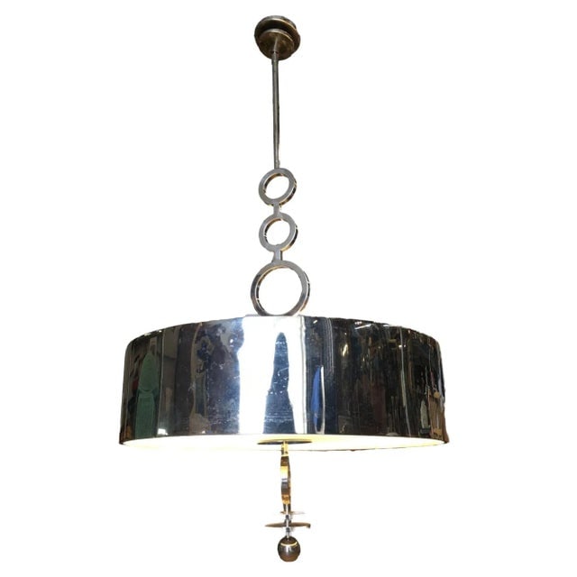 1960s Chrome Drum Chandelier With Frosted Glass Shade - 2