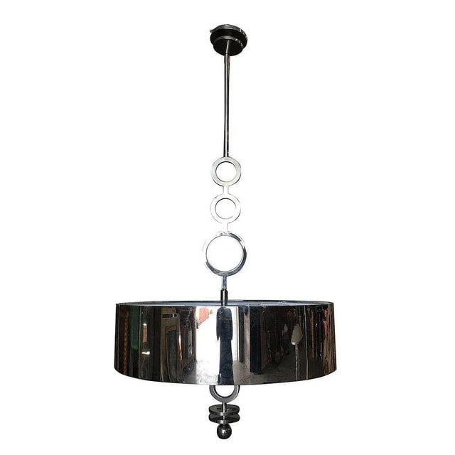 1960s Chrome Drum Chandelier With Frosted Glass Shade - 3