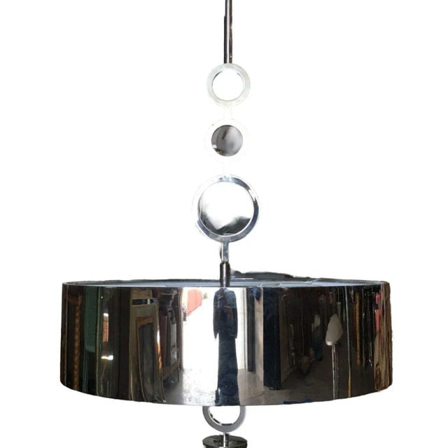 1960s Chrome Drum Chandelier With Frosted Glass Shade - 4