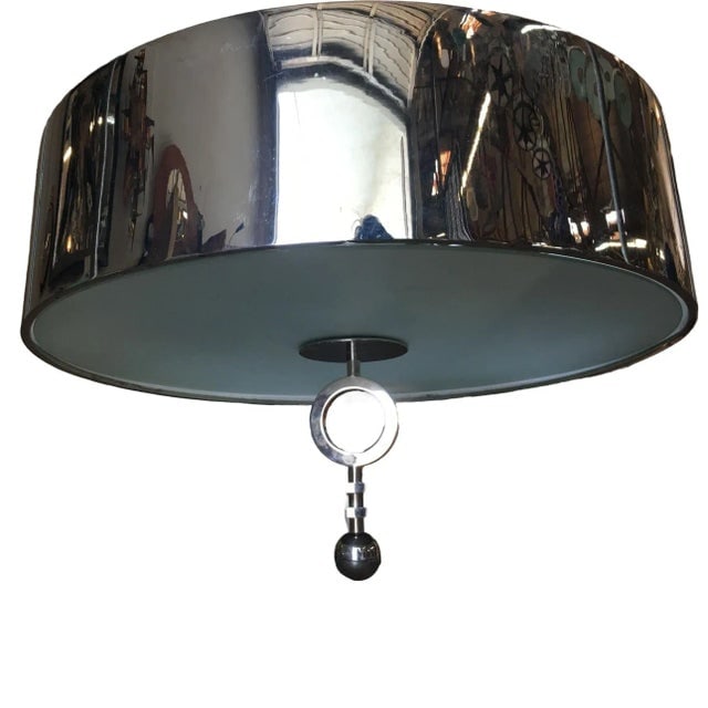 1960s Chrome Drum Chandelier With Frosted Glass Shade - 5