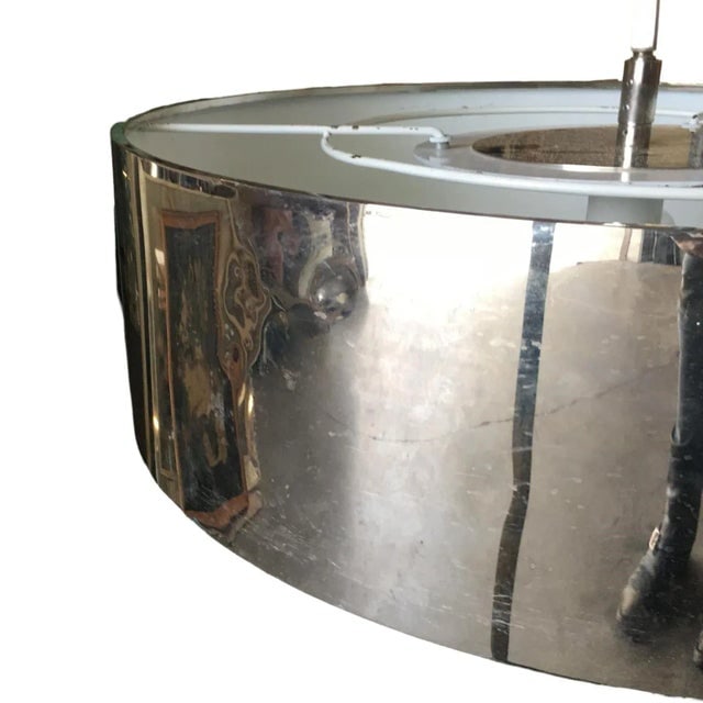 1960s Chrome Drum Chandelier With Frosted Glass Shade - 8