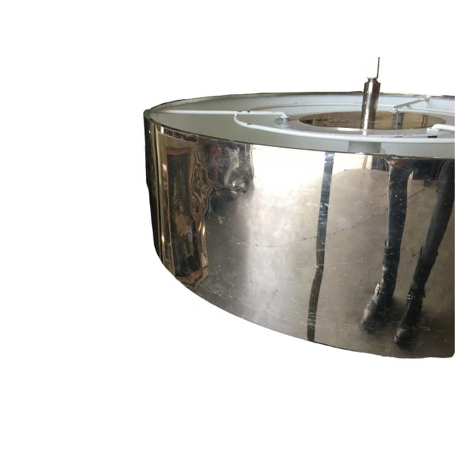 1960s Chrome Drum Chandelier With Frosted Glass Shade - 9