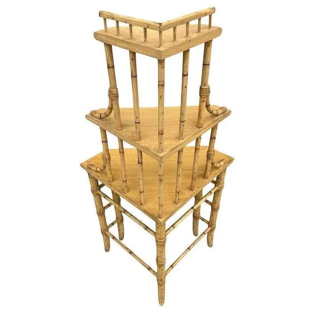 1950s Mid-Century James Mount Style 3-Tiered Blonde Bamboo Corner Shelf - 4