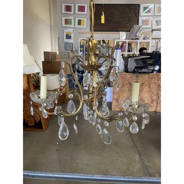 Hollywood Regency Crystal and Brass Three Lights Chandelier - 2