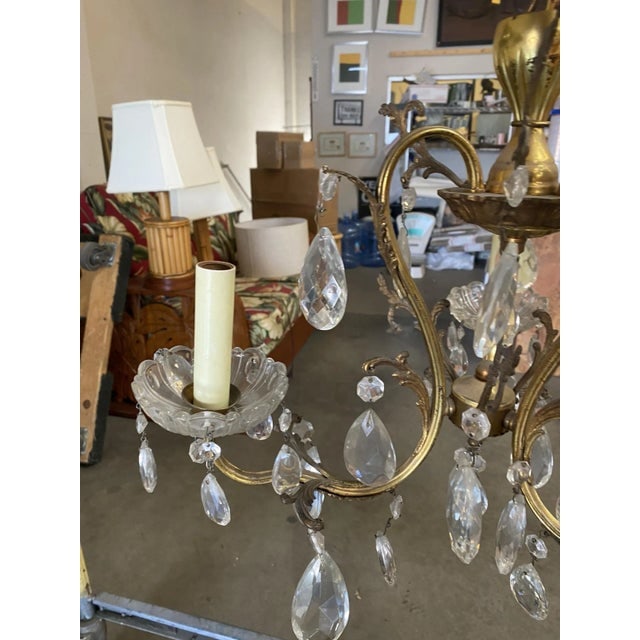 Hollywood Regency Crystal and Brass Three Lights Chandelier - 3