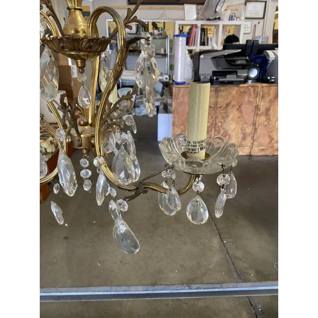 Hollywood Regency Crystal and Brass Three Lights Chandelier - 4