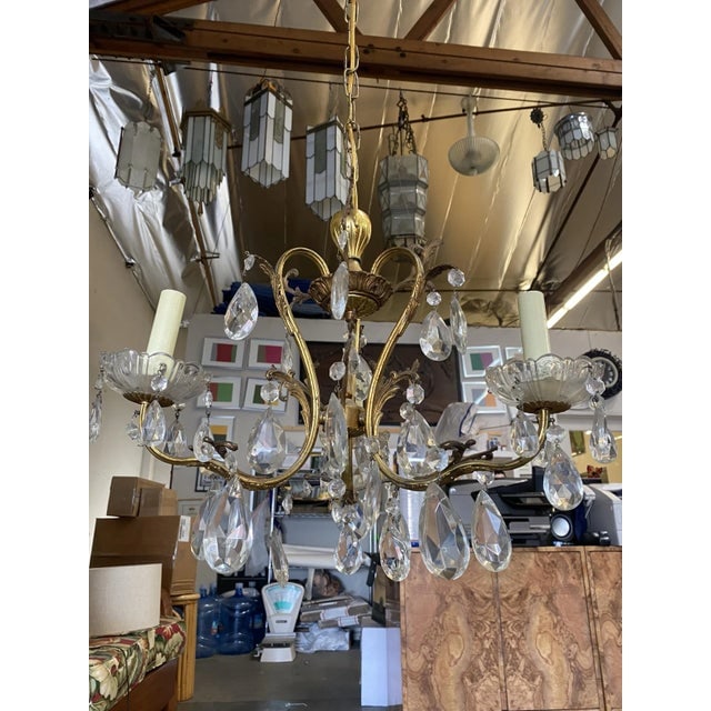 Hollywood Regency Crystal and Brass Three Lights Chandelier - 5