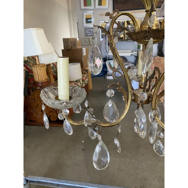 Hollywood Regency Crystal and Brass Three Lights Chandelier - 6