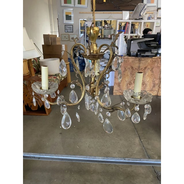 Hollywood Regency Crystal and Brass Three Lights Chandelier - 8