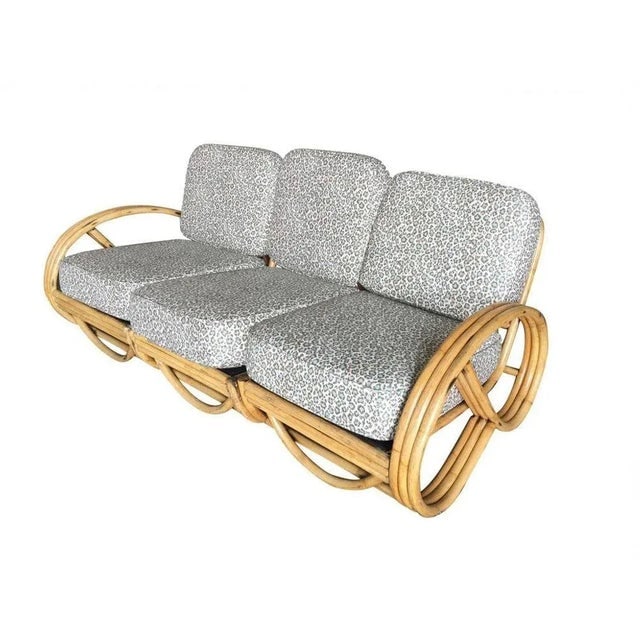 1950s Restored 3/4 3 Strand Round Pretzel Rattan Sectional Sofa - 3