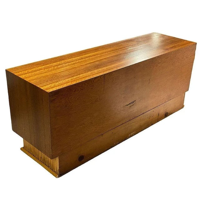 Restored 1950s Frankl Style Rattan & Mahogany Credenza Tv Stand W/ Stacked Rattan Base - 7