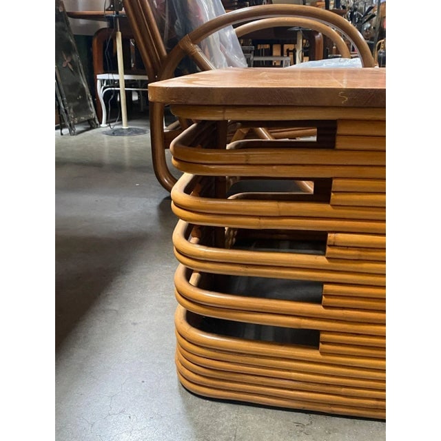 1940s Restored Tall Stacked Rattan Coffee Table With Mahogany Top - 6