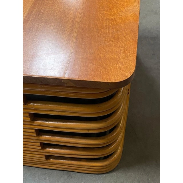 1940s Restored Tall Stacked Rattan Coffee Table With Mahogany Top - 8