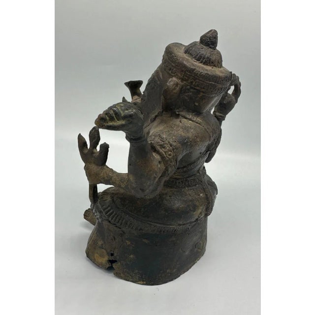 Antique Bronze Ganesha Seated Meditation Four Hands Hindu Ganapati Sculpture - 4