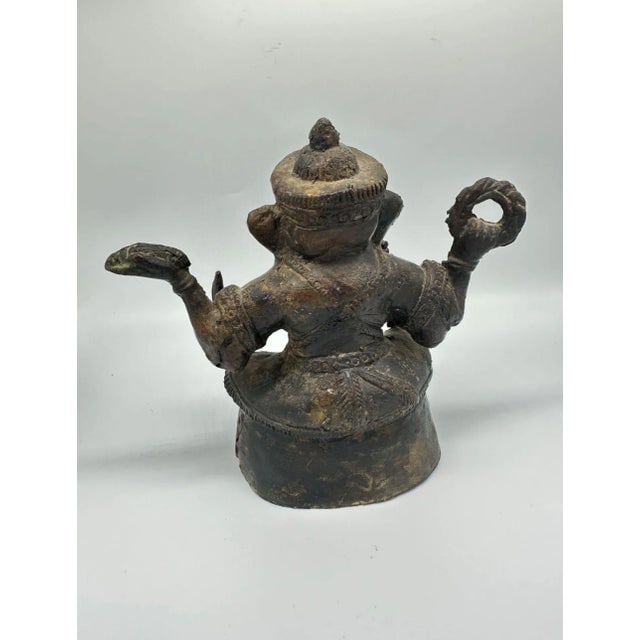Antique Bronze Ganesha Seated Meditation Four Hands Hindu Ganapati Sculpture - 5