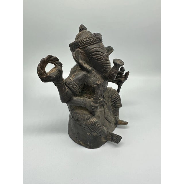 Antique Bronze Ganesha Seated Meditation Four Hands Hindu Ganapati Sculpture - 6