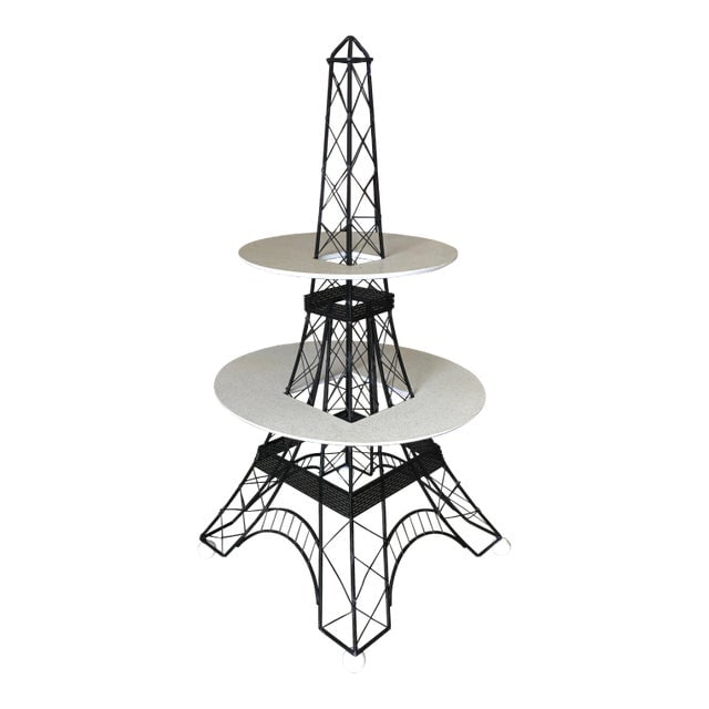 4' Foot Tall Mid Century Two-Tier Eiffel Tower Brass Sculptural Cocktail Table (1 of 9)