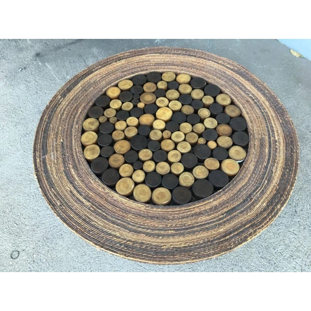 Woven Wicker Cocktail Table With Tropical Pole Center - 2