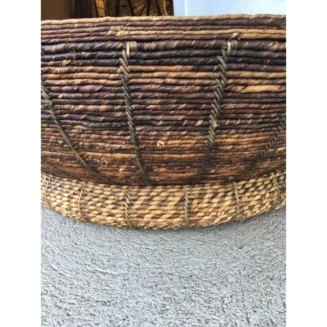 Woven Wicker Cocktail Table With Tropical Pole Center - 7