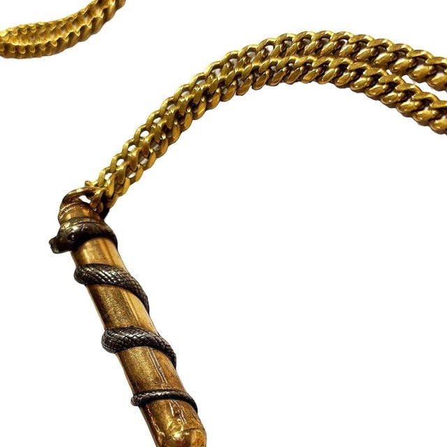 1970s 18k Gold Plate Pendant Fairchild Serpent Pencil W/ Curb Link Chain Necklace - 4