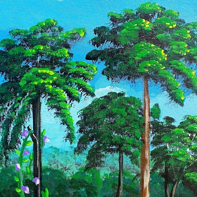 Large Tropical Hawaiian Scenic With Flamingos Oil on Canvas Signed - 3