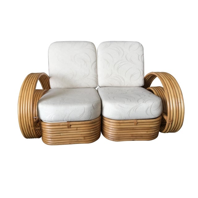 Restored "Double Tear Drop Arm" Rattan Sofa Sectional Settee W/ Stacked Base - 2