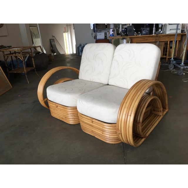 Restored "Double Tear Drop Arm" Rattan Sofa Sectional Settee W/ Stacked Base - 3