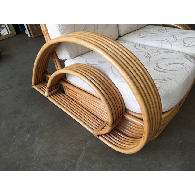 Restored "Double Tear Drop Arm" Rattan Sofa Sectional Settee W/ Stacked Base - 5