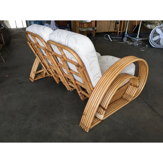 Restored "Double Tear Drop Arm" Rattan Sofa Sectional Settee W/ Stacked Base - 6
