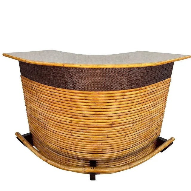 1950s Restored Horizontal Stacked Restored Rattan L-Shaped Corner Bar W/ Foot Rest - 2