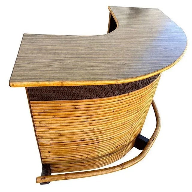1950s Restored Horizontal Stacked Restored Rattan L-Shaped Corner Bar W/ Foot Rest - 4