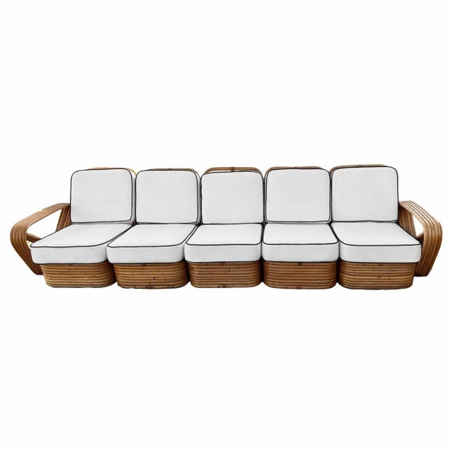 Restored Paul T Frankl Style Rattan 5-Strand Square Pretzel 5-Seat Sectional Sofa - 2