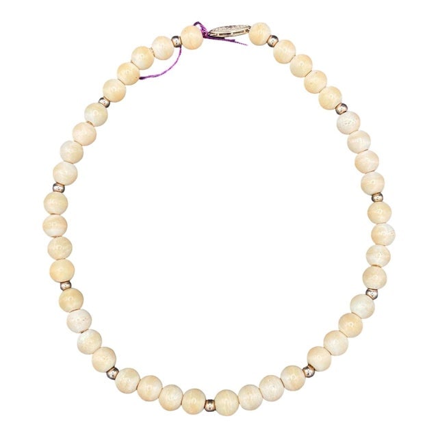 1950s Mid-Century Coastal Sponge Coral & Gold Plate Bead Necklace W/ Fishhook Clasp - 3