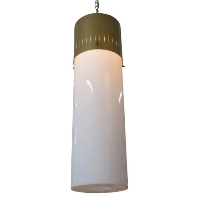 1958 Mid-Century Cylinder Gold-Tone Acrylic Pendant Chandelier, 4 Available - 2