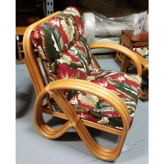 Rattan Mid-Century 3-Strand Pretzel Lounge Chair and Ottoman - 2