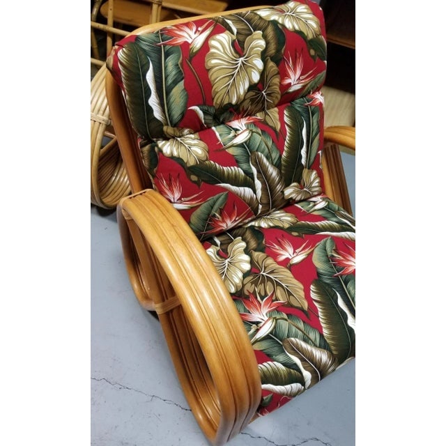 Rattan Mid-Century 3-Strand Pretzel Lounge Chair and Ottoman - 3