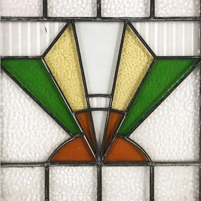 1920s Geometric Art Deco Stained Glass Wall Art With Wood Frame - 2