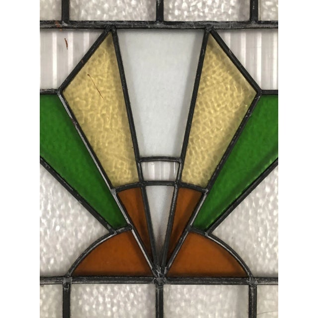 1920s Geometric Art Deco Stained Glass Wall Art With Wood Frame - 3