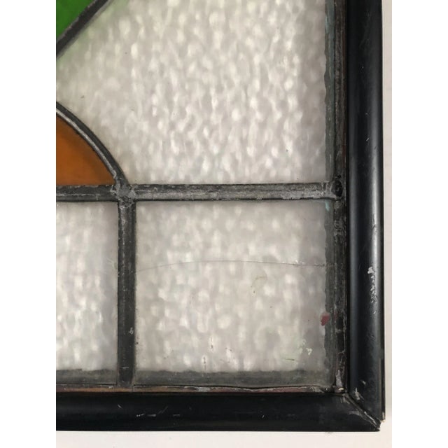 1920s Geometric Art Deco Stained Glass Wall Art With Wood Frame - 4