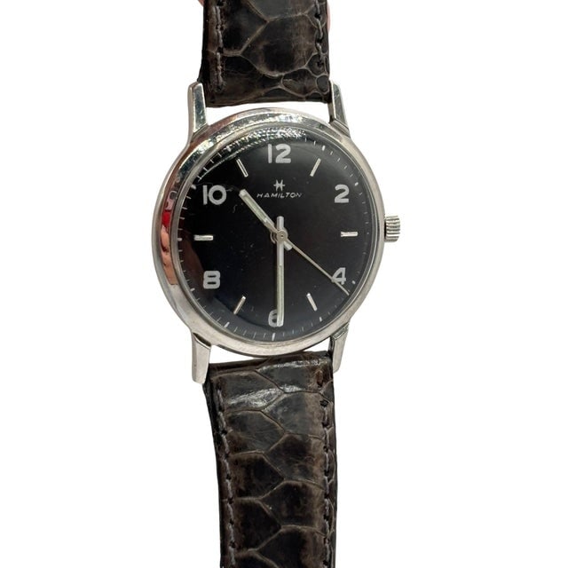 1950 Hamilton Thin-O-Matic Wristwatch W/ Black Dial on Leather Band - 2