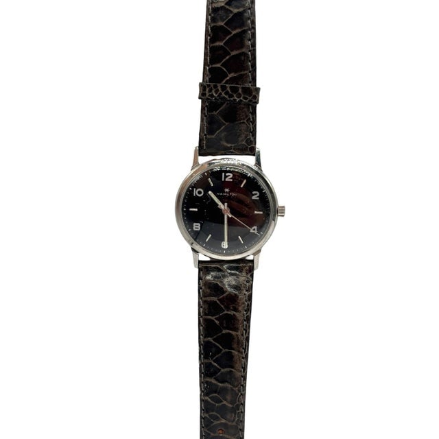 1950 Hamilton Thin-O-Matic Wristwatch W/ Black Dial on Leather Band - 3