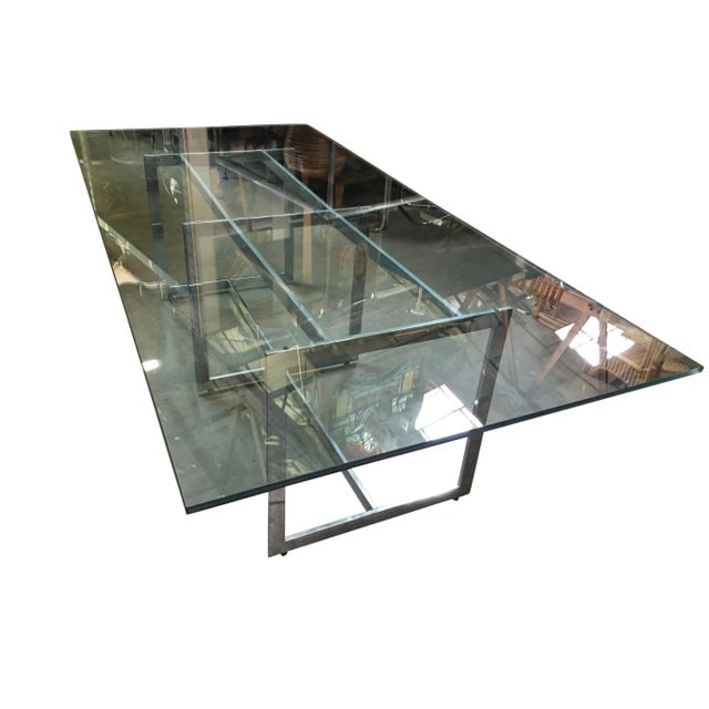 1970s Milo Baughman Chome and Glass 8 Person Dining Table - 3
