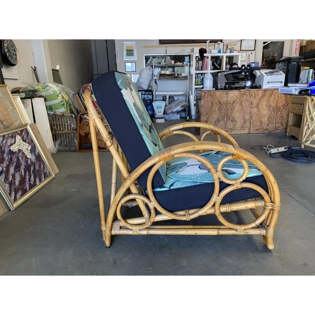 Restored 3-Strand "Circles and Speed" Rattan Settee, Lounge Chair & Ottoman - 7