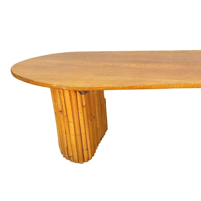 1950s Restored Rare Mid-Century Rattan and Mahogany Asymmetric "J" Coffee Table - 6
