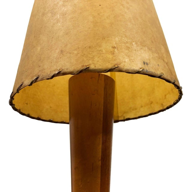 1950s Yasha Heifetz Style Geometric Mid-Century Oak Table Lamps W Whipple Stitch Shade - 7