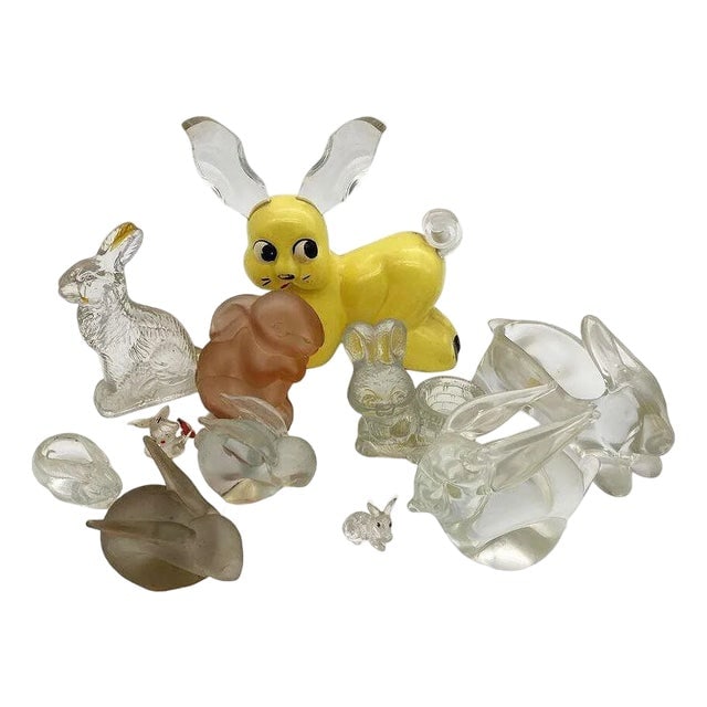 1970s Set of 11 Rare Modernist Glass & Lucite Bunny Rabbit Figural Collection (1 of 18)