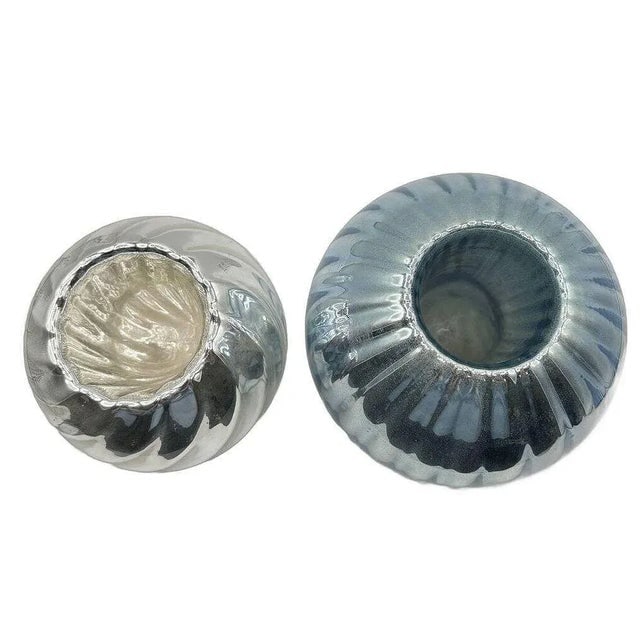 1930s Czechoslovakian Art Deco Cobalt Mercury Glass Round Ball Candlestick Holders , Pair - 2